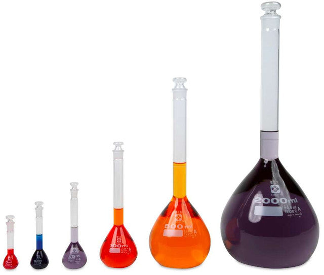 Heathrow Scientific 2306A-1000 Volumetric Flask, Class A, Glass Stopper, 1000 mL, 2/pk