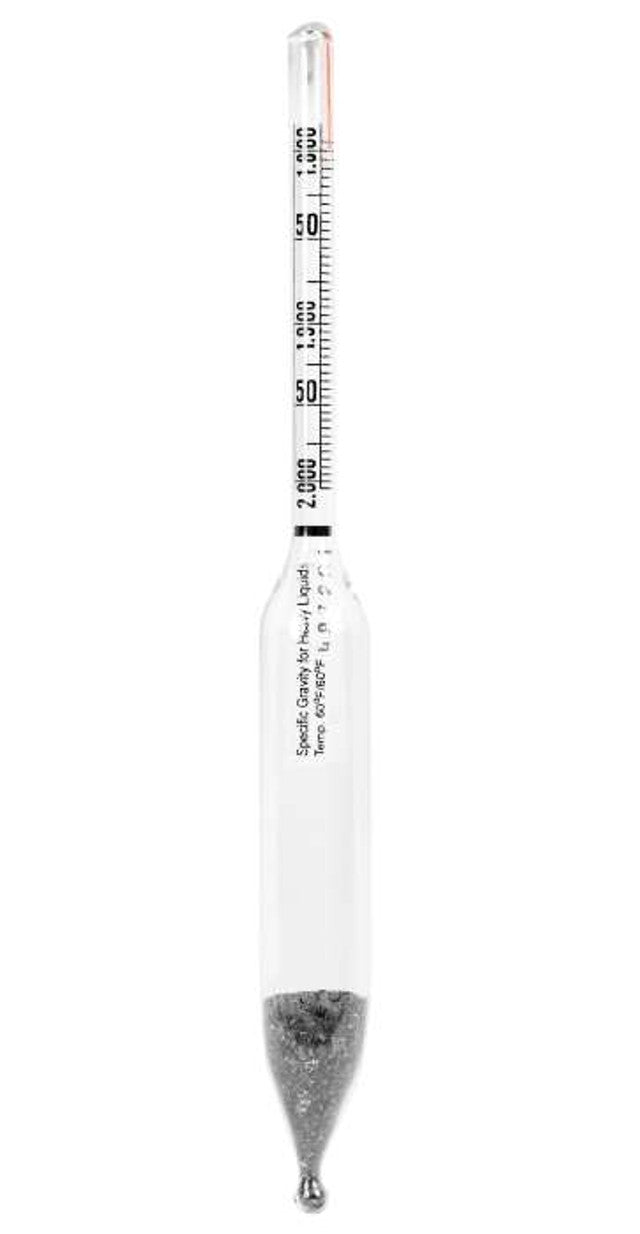 Heathrow Scientific 6604-5 Specific Gravity Hydrometers, 1.800 to 2.050, 0.005 subdivisions, 165 mm , 1/pk