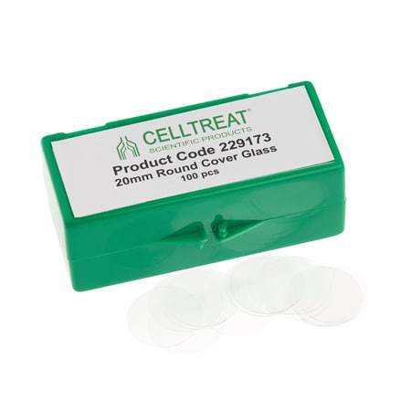 Celltreat 229174 Round Cover Glass 20mm , Fits 6 Well Plate, Sterile, Pack 100