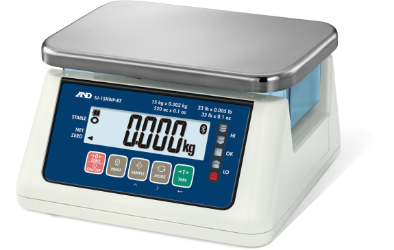 AND Weighing SJ-6000WP-BT Washdown Bench Scale with Bluetooth, 6kg x 0.0002kg